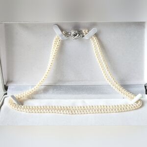 Vintage Genuine Japanese Double Strand Pearl Necklace(Original 925 Silver Clasp)
